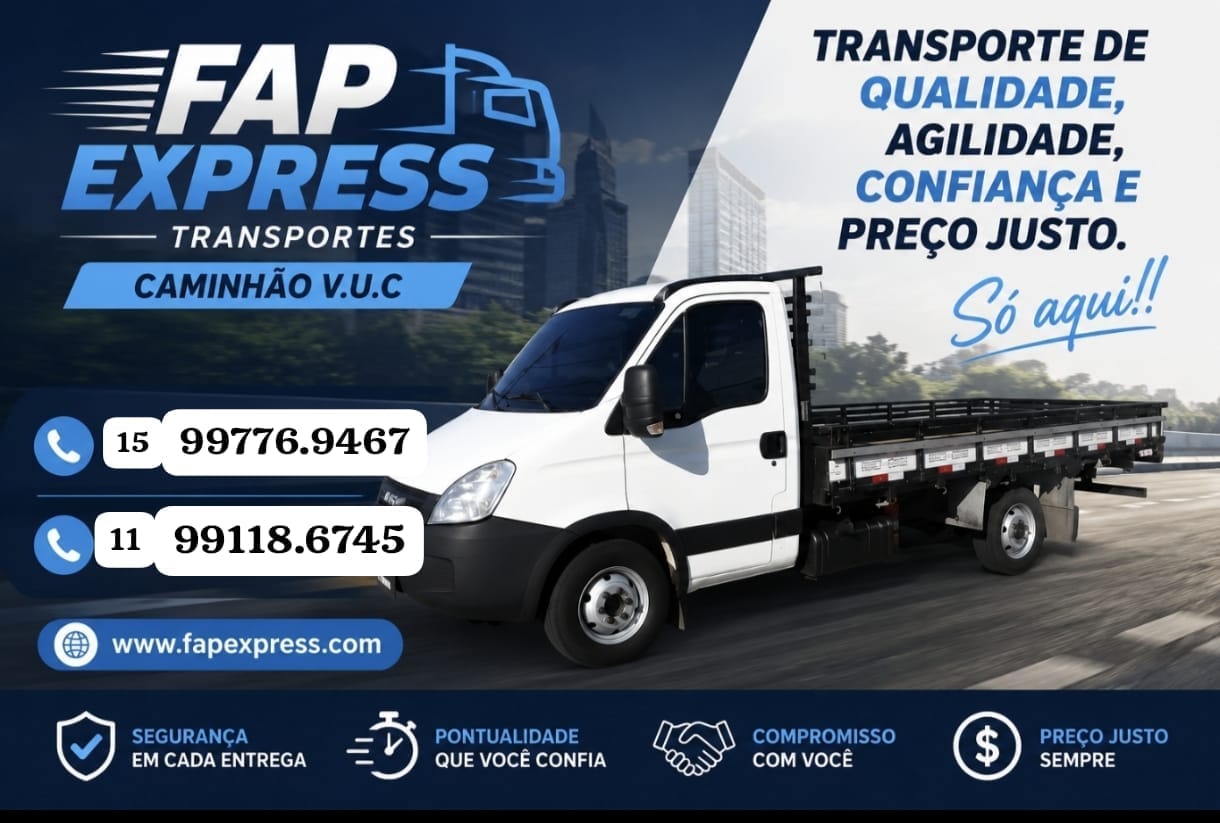 Arte sobre transporte de cargas com caminhão VUC da FAP Express