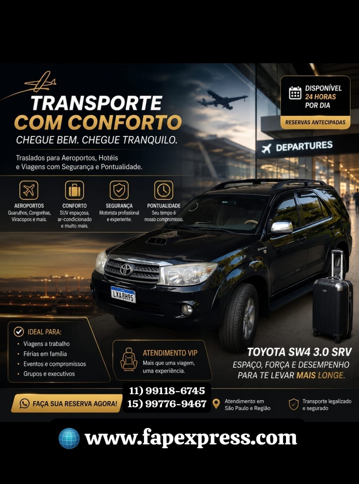 Arte sobre transporte executivo para aeroportos, hotéis e viagens